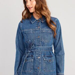 💜 Old Navy Tie-Belt Utility Jean Jacket – Size L | Gently Used